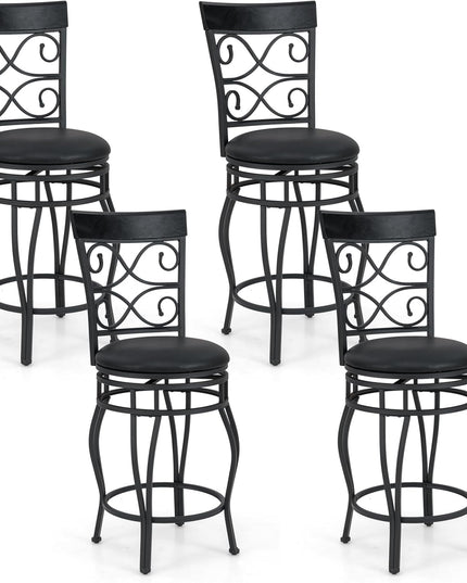 Giantex 26" Swivel Bar Stools Set of 2/4, Counter Height Bar Stools with Back, Upholstered PU Leather Seat, Black