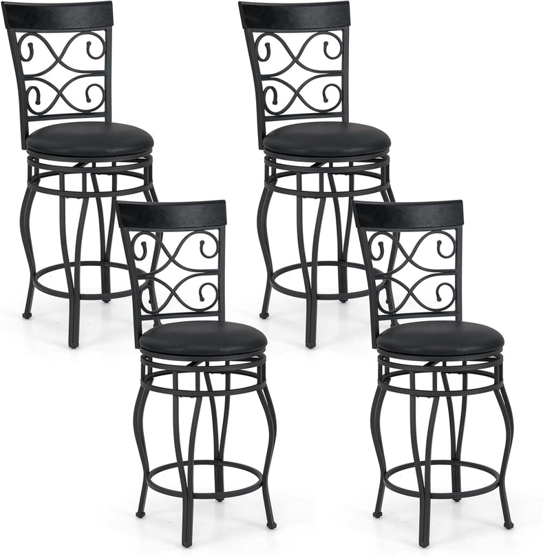 Giantex 26" Swivel Bar Stools Set of 2/4, Counter Height Bar Stools with Back, Upholstered PU Leather Seat, Black