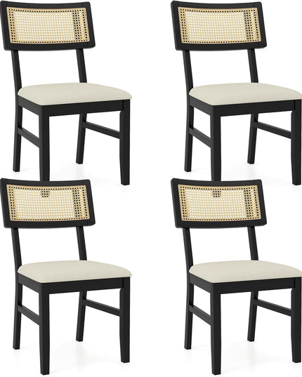 Chaises de salle à manger Giantex en rotin tissé avec pieds en bois d'hévéa et dossier incurvé