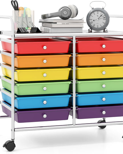 12 Drawers Rolling Cart for Office School Supplies - 25” x 15” x 24.5”