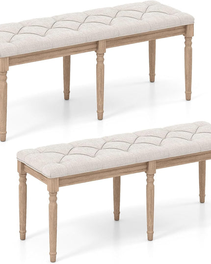 Giantex 47.5-inches Button-Tufted Table Bench with Carved Rubber Wood Legs