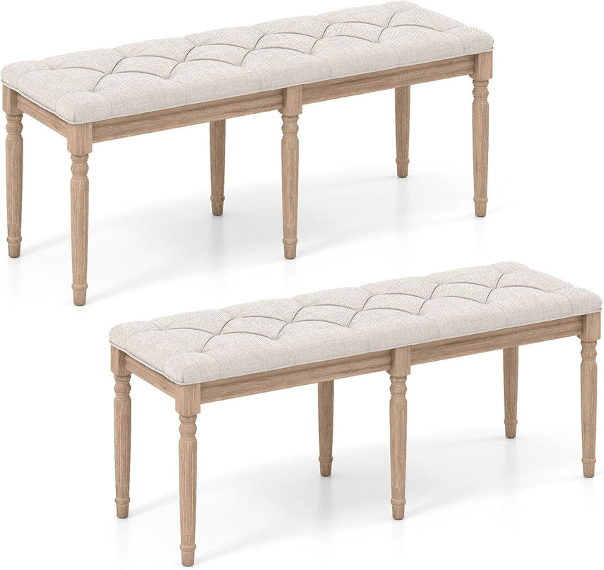 Giantex 47.5-inches Button-Tufted Table Bench with Carved Rubber Wood Legs