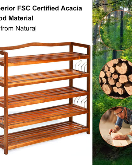 5-Tier Wood Shoe Rack Entryway Shoe Shelf Storage Organizer - Giantex