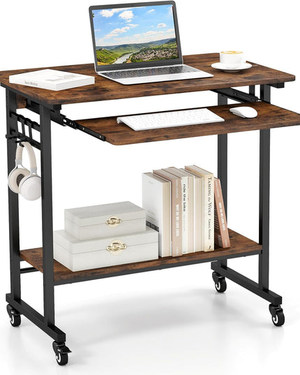 Giantex Rolling Computer Desk with Keyboard Tray & Wheels