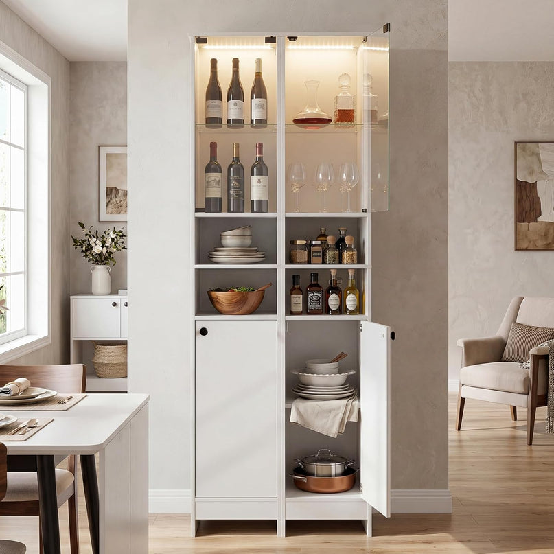 Giantex Tall Bathroom Cabinet with Lights & Remote Control