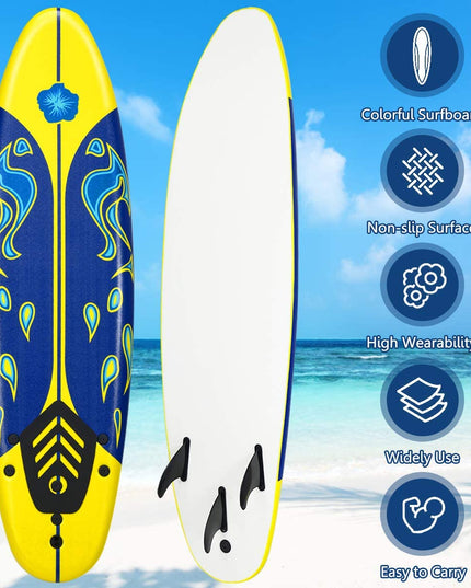 Giantex Surfboard, 6 Ft Stand Up Surfing Board w/ 3 Detachable Fins - Giantexus