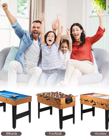 3-in-1 48" Combo Game Table w/ Soccer, Billiard, Slide Hockey, Wood Foosball Table - Giantexus