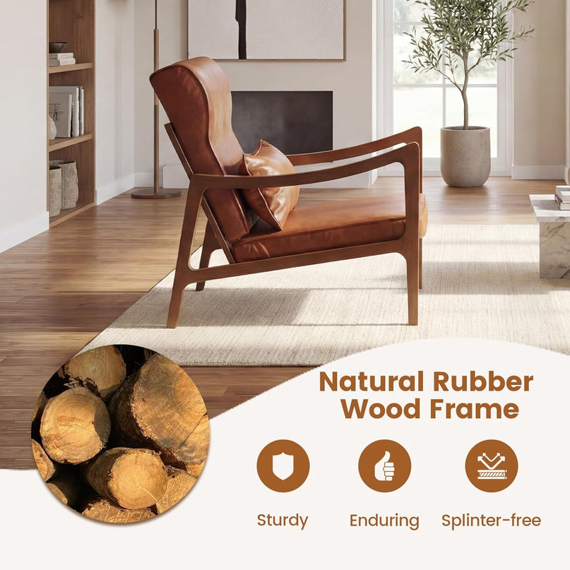 Giantex Mid-Century Faux Leather Upholstered Armchair with Lumbar Pillow (1/2)