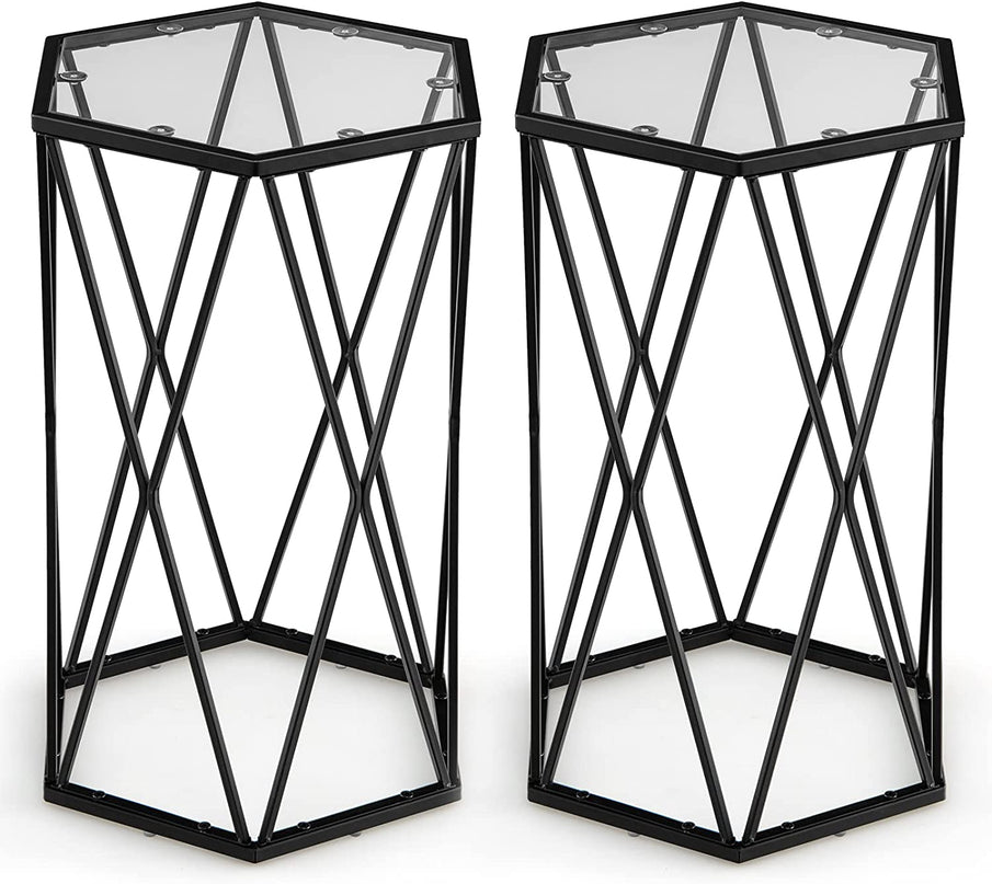 Giantex End Table w/Glass Top, Metal Frame, Small Coffee Accent Table for Small Space( 16" x 13.5" x 24")