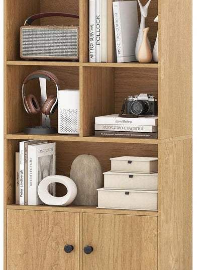Giantex Bibliothèque à 4 niveaux avec portes, petite bibliothèque avec 5 compartiments et 2 armoires, bibliothèque autoportante blanche