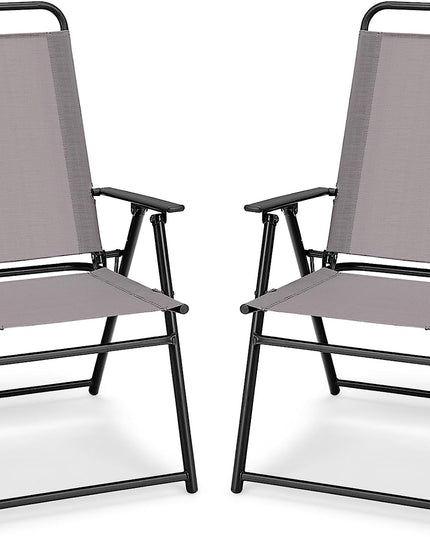 Giantex Patio Chairs Set of 2/4, Outdoor Folding Chairs with Armrests, Metal Frame
