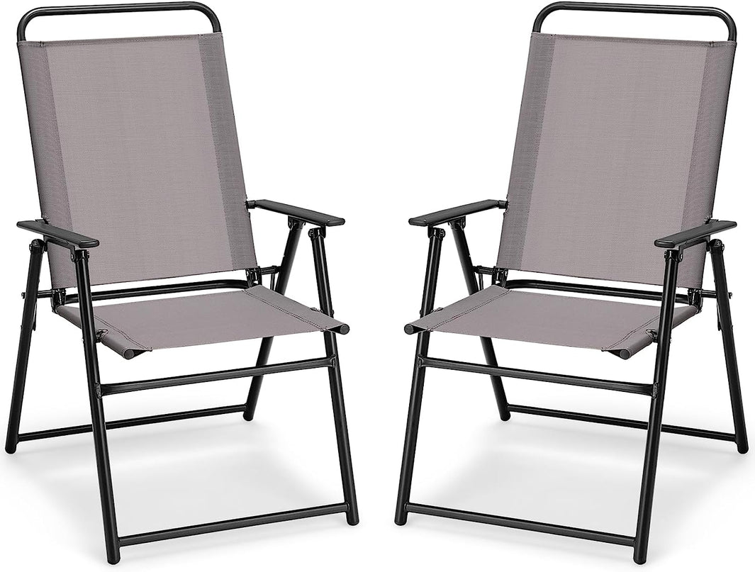 Giantex Patio Chairs Set of 2/4, Outdoor Folding Chairs with Armrests, Metal Frame