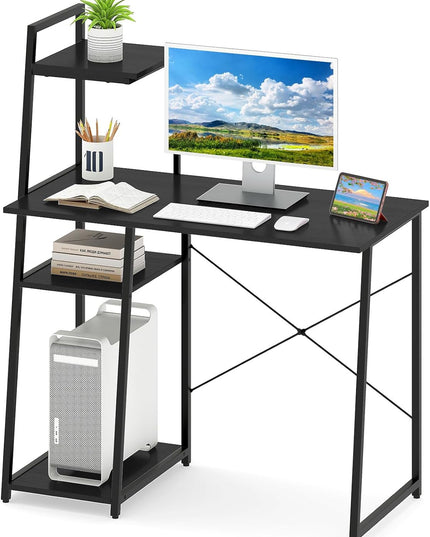 Giantex Bureau informatique avec étagères, Bureau d'angle de 120 cm avec bibliothèque, Support d'ordinateur