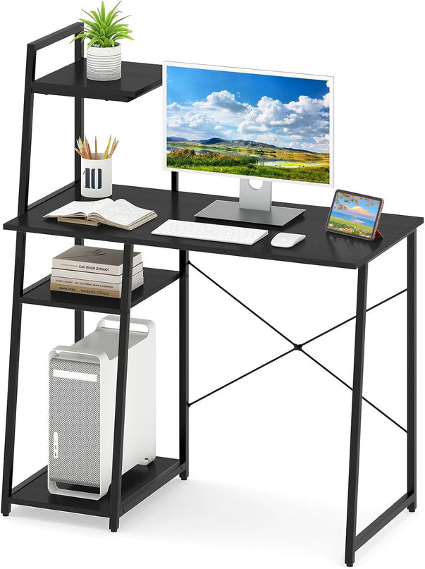 Giantex Bureau informatique avec étagères, Bureau d'angle de 120 cm avec bibliothèque, Support d'ordinateur