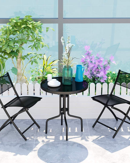 3 Pcs Bistro Set Garden Backyard Round Table Folding Chairs - Giantexus