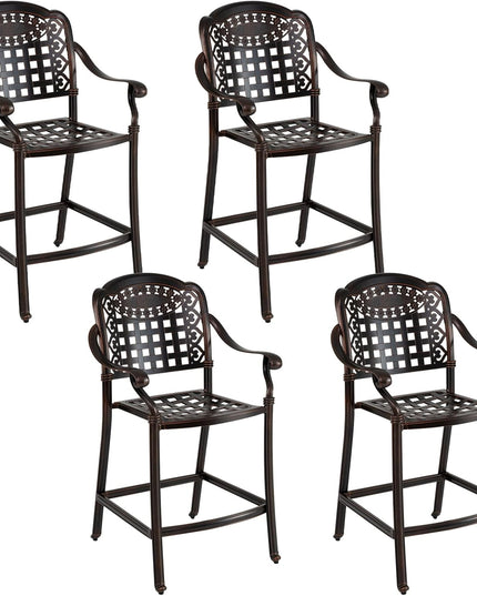 Giantex Lot de 2/4 tabourets de bar d'extérieur 65 cm Chaise de bar en aluminium moulé hauteur comptoir