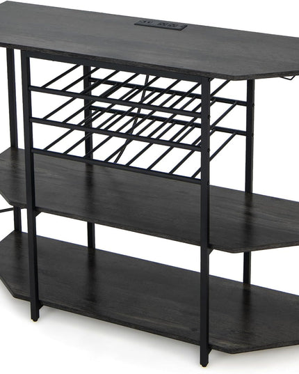Giantex Wine Bar Cabinet with Power Outlet, Mini Coffee Bar Stand Table with 21 Bottle Wine Rack & Glass Holders