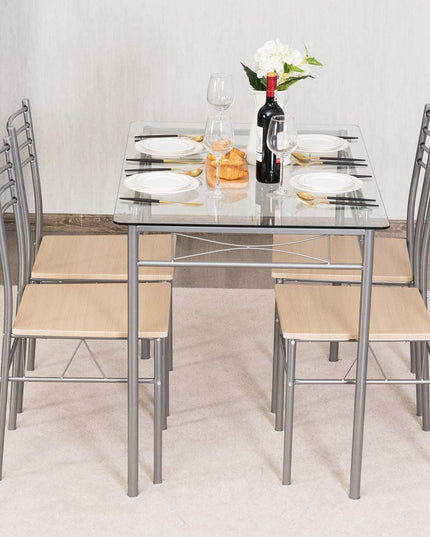 Giantex 5 Piece Dining Table Set, Kitchen Dining Set with Tempered Glass Table Top and 4 Chairs