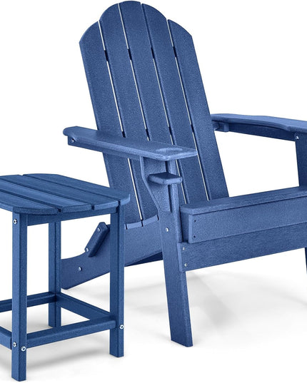 Folding Adirondack Chair with Side Table, Outdoor Adirondack Chair w/Cup Holder