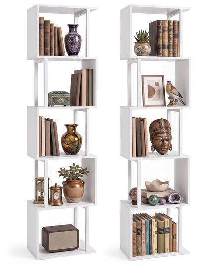 GIANTEX 5-Tier S-Shaped Wood Bookcase w/Metal Frame (1/2)
