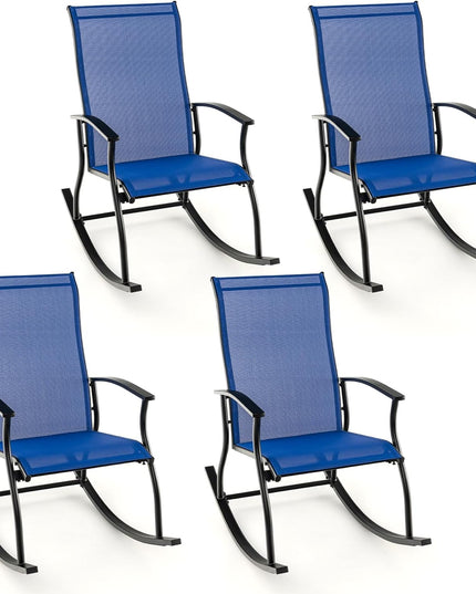 Giantex Outdoor Rocking Chair Set of 2 - Patio Rocking Chairs w/Breathable Backrest, Navy