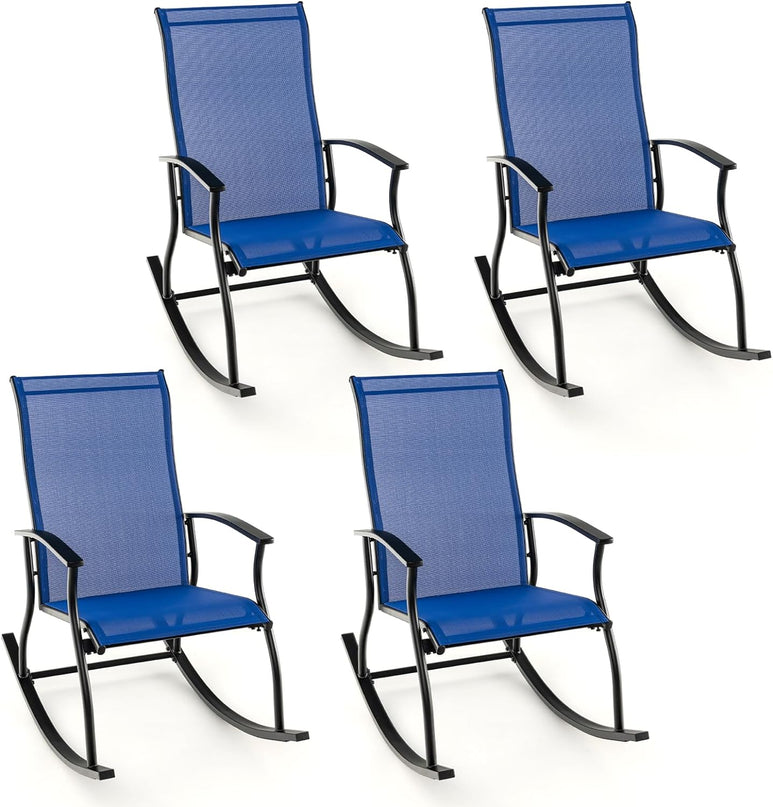 Giantex Outdoor Rocking Chair Set of 2 - Patio Rocking Chairs w/Breathable Backrest, Navy