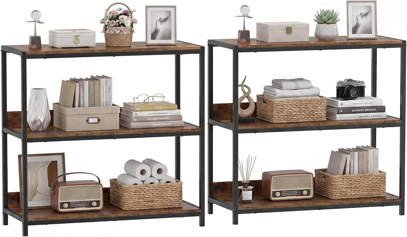 Giantex Industrial 3-Tier Small Bookshelf with Wooden Shelves and Metal Frame (1/2)