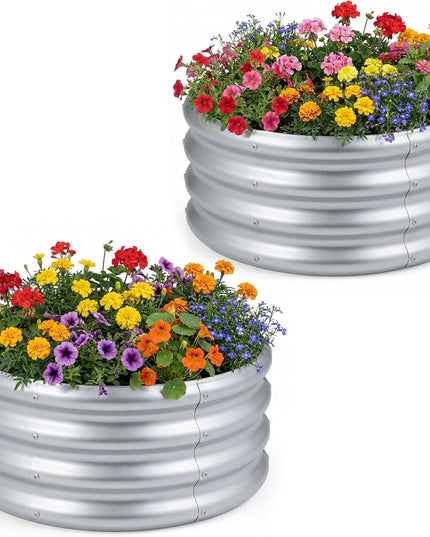Giantex 2 x 2 x 1 FT Round Outdoor Galvanized Raised Garden Bed with Open-Ended Base (1/2)
