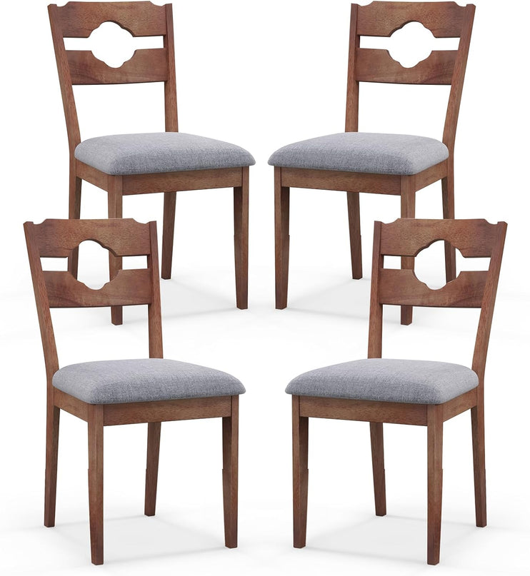 Giantex Wooden Dining Chairs Set of 2/4, Rubber Wood Dinner Chair w/Hollowed Backrest & Padded Seat