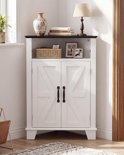 Giantex Farmhouse Bathroom Floor Corner Storage Cabinet with Open Storage