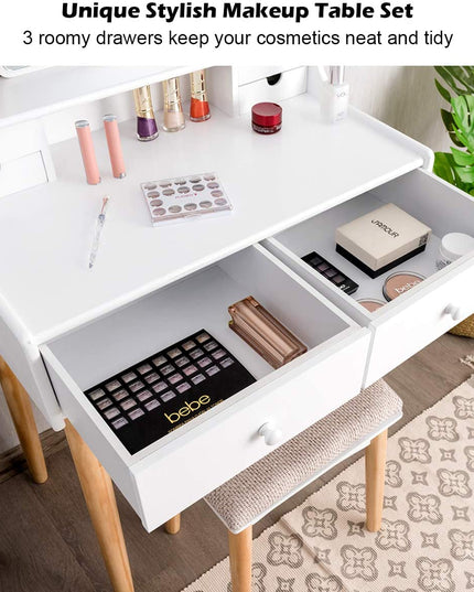 CHARMAID | Makeup Vanity Set with 6 Drawers, White - Giantexus
