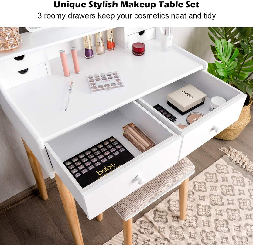 CHARMAID | Makeup Vanity Set with 6 Drawers, White - Giantexus