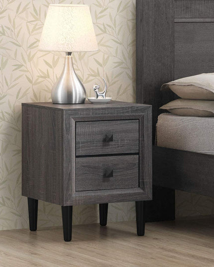 Nightstand Wooden W/Two Storage Drawers and Handles
