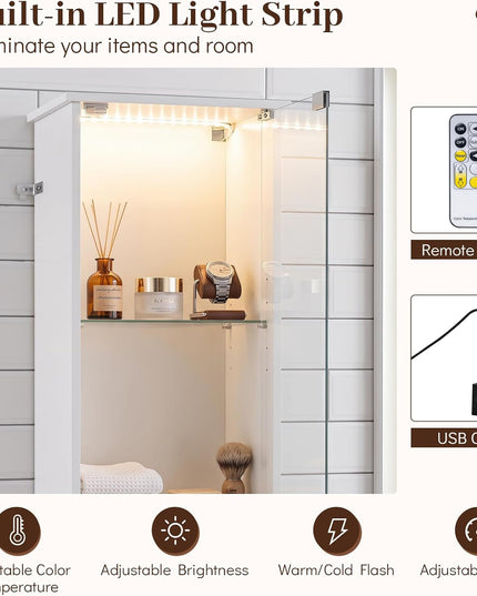 Giantex Tall Bathroom Cabinet with Lights & Remote Control