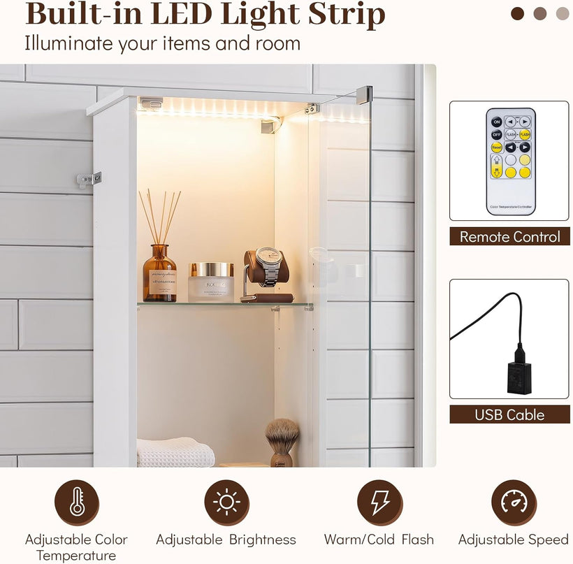 Giantex Tall Bathroom Cabinet with Lights & Remote Control