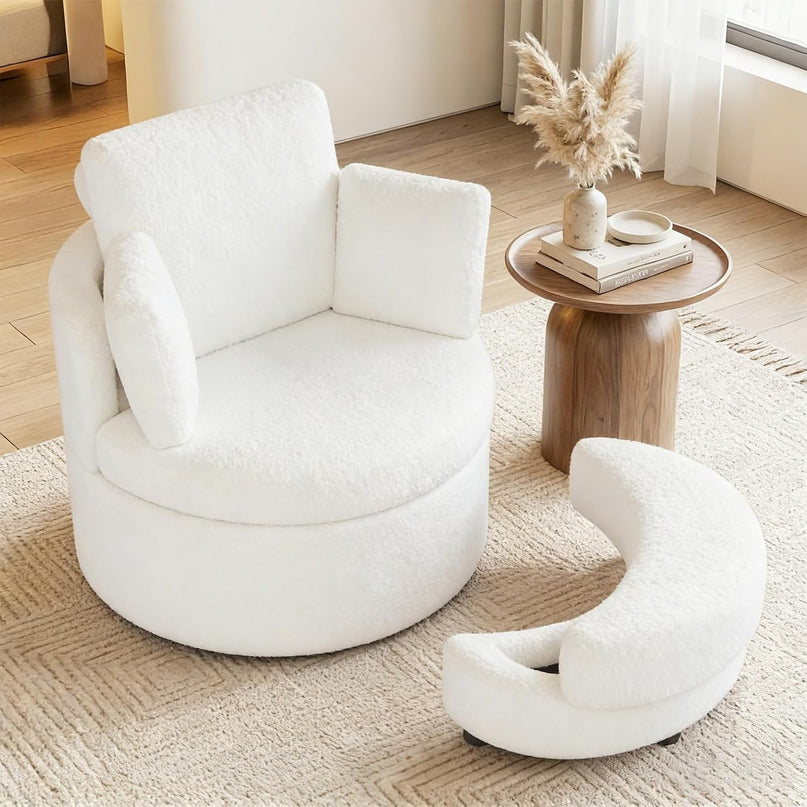 Giantex 360° Swivel Accent Chair with Half Moon Storage Ottoman