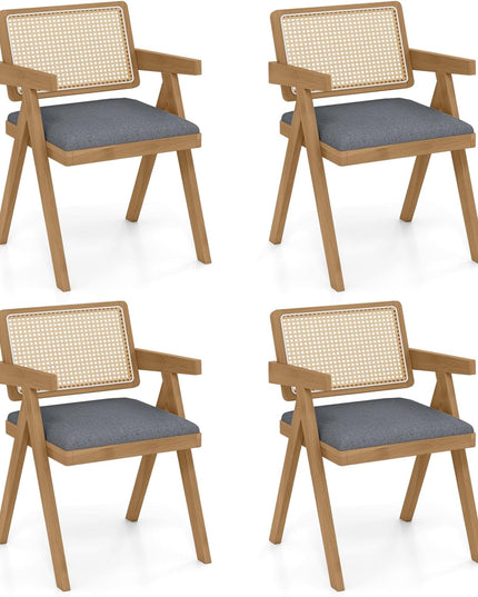 Giantex Rattan Dining Chairs, Leathaire Kitchen Chairs w/Armrests & Padded Cushion