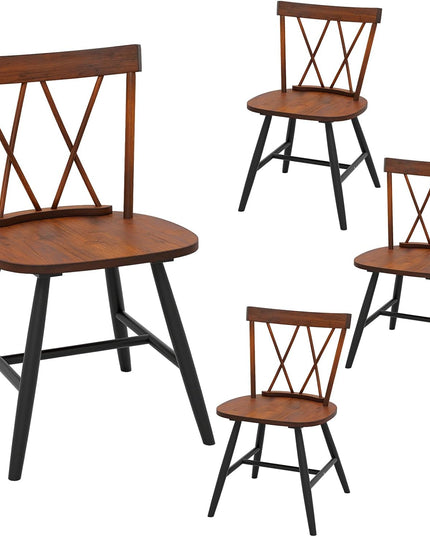 Giantex Chaises de salle à manger en bois, lot de 2 ou 4, chaises de cuisine de style ferme Windsor avec dossier en croix et assise large