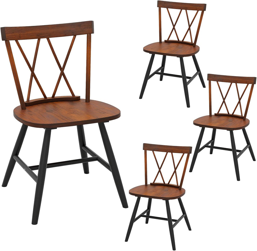 Giantex Chaises de salle à manger en bois, lot de 2 ou 4, chaises de cuisine de style ferme Windsor avec dossier en croix et assise large