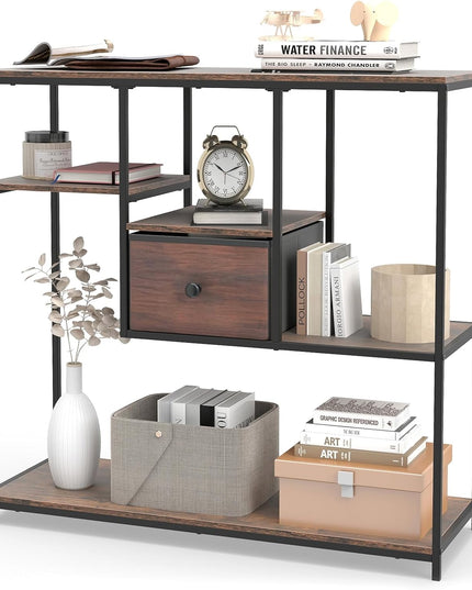 Table console étroite Giantex de 40 pouces avec étagères de rangement ouvertes et tiroir amovible