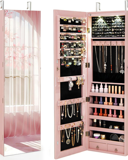 Wall Door Jewelry Armoire Cabinet with Full-Length Mirror
