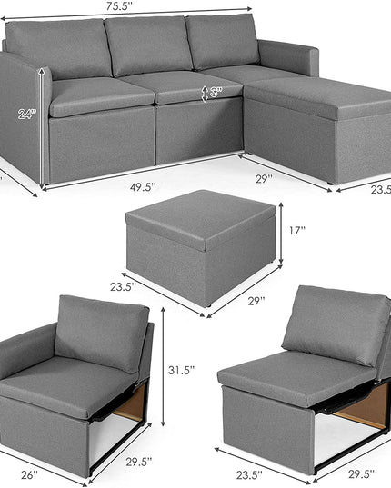 Convertible Sectional Sofa Couch, Modern L-Shaped Sectional Couch 3-Seat Sofa