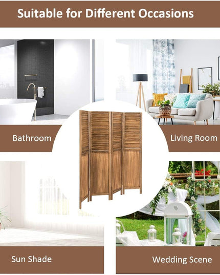 4 Panel 6 ft Wooden Room Divider, Portable Partition Screen - Giantexus