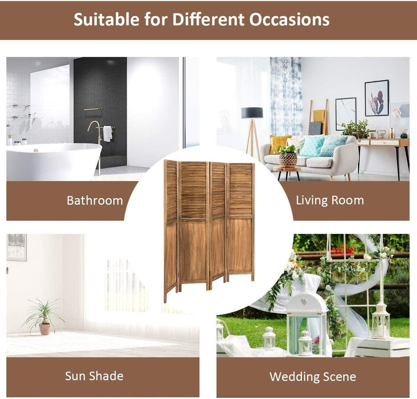 4 Panel 6 ft Wooden Room Divider, Portable Partition Screen - Giantexus