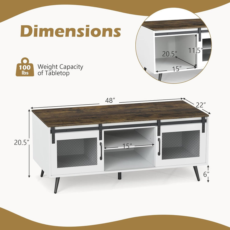 Giantex 48" Farmhouse Coffee Table with Sliding Doors