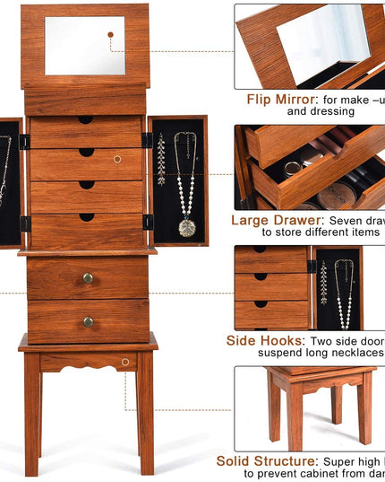 Large Top Storage Compartments Jewelry Cabinet (Honey)