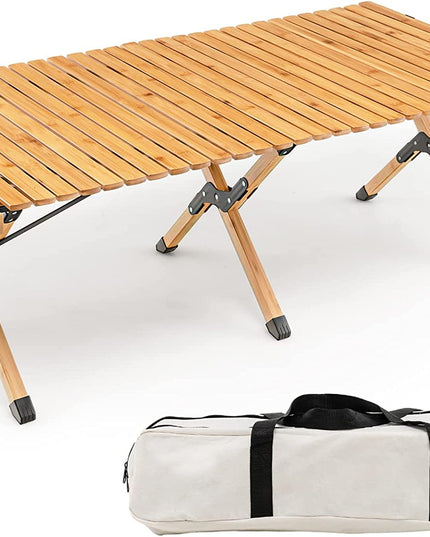Giantex Folding Picnic Table, Wooden Roll-up Bamboo Tabletop, Portable Camping Table