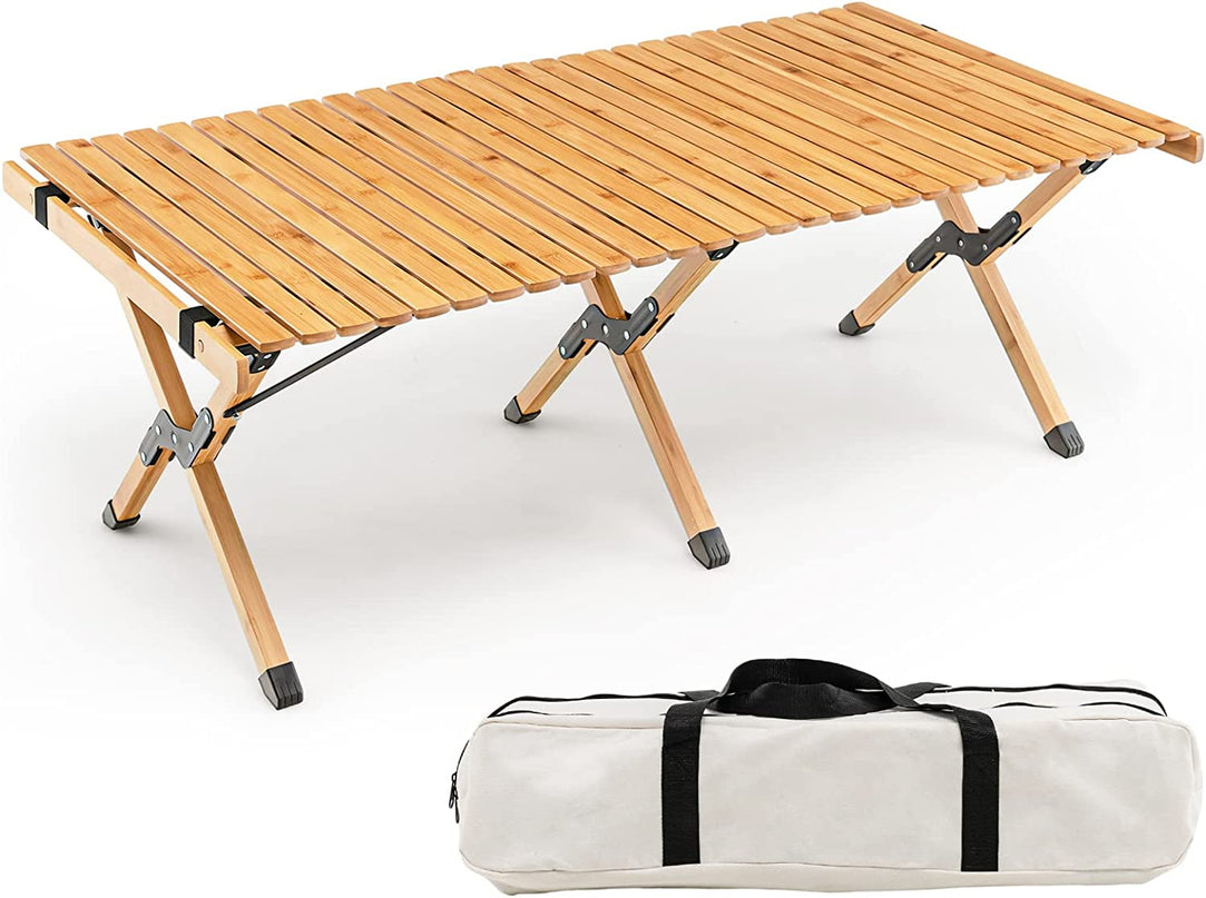 Giantex Folding Picnic Table, Wooden Roll-up Bamboo Tabletop, Portable Camping Table