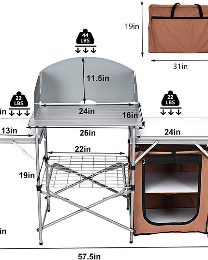 Folding Grill Table with 26'' Tabletop and Detachable Windscreen
