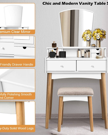 CHARMAID | Makeup Vanity Set with 6 Drawers, White - Giantexus
